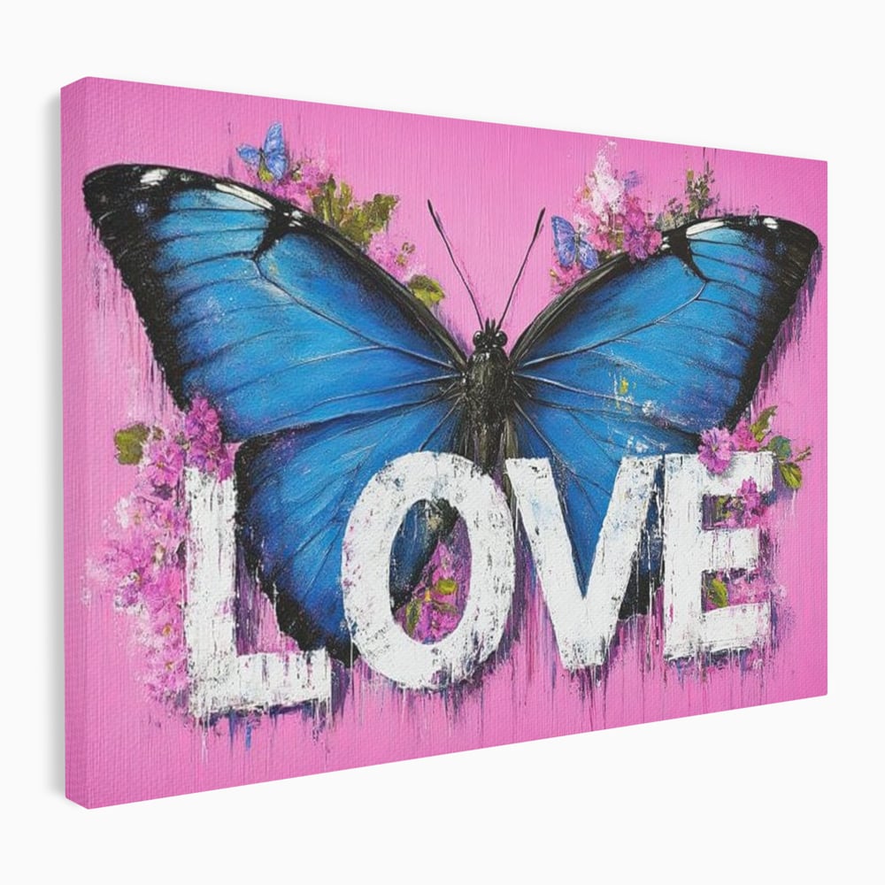 Tablou canvas cu tablou canvas cu fluture albastru, fara rama, pe sasiu de lemn
